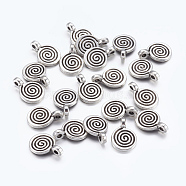 Tibetan Style Alloy Charms, Flat Round with Swirl, Lead Free and Cadmium Free, Antique Silver, 11.8x8x1.5mm, Hole: 1mm(LF0339Y)