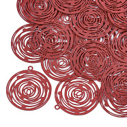 430 Stainless Steel Filigree Pendants, Spray Painted, Etched Metal Embellishments, Flat Round, Red, 28.5x26x0.3mm, Hole: 1.6mm(X-STAS-T042-11C)