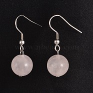 Round 304 Stainless Steel Natural Rose Quartz Dangle Earrings, 35mm, Pin: 0.8mm(EJEW-JE01973-02)
