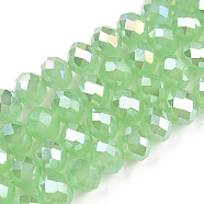Electroplate Glass Beads Strands, Imitation Jade Beads, AB Color Plated, Faceted, Rondelle, Light Green, 6x5mm, Hole: 1mm, about 85~88pcs/strand, 16.1~16.5 inch(41~42cm)(EGLA-A034-J6mm-B03A)