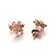 304 Stainless Steel Ear Studs, Hypoallergenic Earrings, Snowflake, Rose Gold, 12x12mm, Pin: 0.8mm(EJEW-P045-01RG)