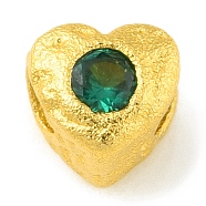 Brass Spacer Beads, with Rhinestone, Heart, Matte Gold Color, Emerald, 4.5x4.5x4mm, Hole: 1.6mm(KK-M244-03MG-02)