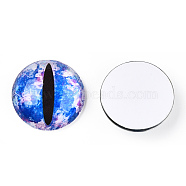 Glass Cabochons, Half Round with Evil Eye, Vertical Pupil, Royal Blue, 20x6.5mm(GGLA-T004-02C)