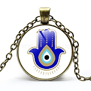 Alloy Cable Chain Necklaces, Glass Pendant Necklaces for Sweater, Antique Bronze, Evil Eye, Hamsa Hand, 21-5/8 inch(55cm)(PW-WG10174-05)