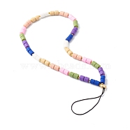 Handmade Polymer Clay Beaded Mobile Strap, for DIY Phone Case Decoration, with Brass Beads and Braided Nylon Thread, Colorful, 27cm(HJEW-JM00514)