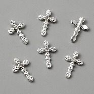 Alloy Rhinestone Cabochons, Nail Art Decoration Accessories, Cross, Silver, 13.5x8.5x2mm(MRMJ-WH0070-63S)