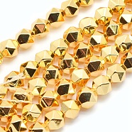 Electroplate Non-magnetic Synthetic Hematite Beads Strands, Star Cut Round Beads, Grade AA, Long-Lasting Plated, Faceted, Golden Plated, 6x5mm, Hole: 1mm, about 61pcs/strand, 15.7 inch(40cm)(G-L485-07B-G)