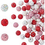 90Pcs 3 Colors Polymer Clay Rhinestone Beads, Pave Disco Ball Beads, Round, Mixed Color, PP13(1.9~2mm), 6 Rows Rhinestone, 10mm, Hole: 1.5mm, 30Pcs/color(RB-HY0001-02)