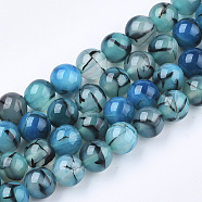 Dyed Natural Dragon Veins Agate Beads Strands, Round, Steel Blue, 8~8.5mm, Hole: 1mm, about 47pcs/strand, 15.5 inch(G-Q462-128C-8mm)