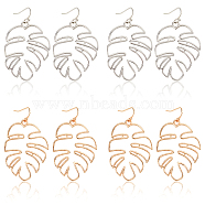 4 Pairs 2 Colors Alloy Hollow Out Monstera Leaf Dangle Earrings for Women, Platinum & Rose Gold, 52mm, Pin: 0.7mm, 2 pairs/color(EJEW-AN0001-18)