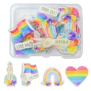 8Pcs 4 Style Pride Rainbow Acrylic Pendants, Rainbow/Heart/Flag/Rose Charm, Mixed Color, 28.5~48x24~39.5x2~2.3mm, Hole: 1.7~2mm, 2pcs/style(MACR-FS0001-45)