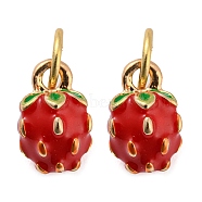 Strawberry Rack Plating Brass Enamel Charms, with Jump Ring, Long-Lasting Plated, Cadmium Free & Lead Free, Real 18K Gold Plated, Red, 8.5x6x5mm, Hole: 3.8mm(KK-Q804-03G)