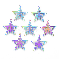 Ion Plating(IP) 201 Stainless Steel Filigree Pendants, Etched Metal Embellishments, Star, Rainbow Color, 23x22x0.4mm, Hole: 1.2mm(X-STAS-T057-02)