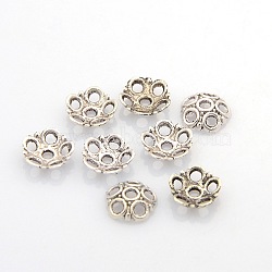 Tibetan Style Alloy Bead Caps, Flower, Lead Free and Cadmium Free, Antique Silver, 8x2mm, Hole: 1.5mm(LF9832Y)