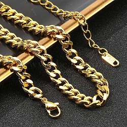 304 Stainless Steel Cuban Link Chain Necklaces for Women Men, Golden, 17.91 inch(45.5cm)(NJEW-G161-02G)