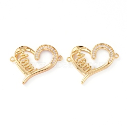 Brass Micro Pave Clear Cubic Zirconia Links, Long-Lasting Plated, for Mother's Day, Heart with Word Mami, Real 18K Gold Plated, 22x26x3mm, Hole: 1.2mm(ZIRC-J039-13G)