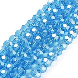 Electroplate Transparent Glass Beads Strands, Faceted, Round, Pearl Luster Plated, Deep Sky Blue, 6mm, Hole: 1mm, about 98~100pcs/strand, 20.39~20.59 inch(51.8~52.3cm)(EGLA-A035-T6mm-A08)