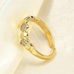 Brass Micro Pave Clear Cubic Zirconia Cuff Rings for Women, Rhombus, Real 18K Gold Plated, 6mm(RJEW-H247-28G)