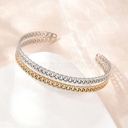 Two Tone 304 Stainless Steel Cuff Bangles for Women, Ring, Ion Plating(IP), Long-Lasting Plated, Golden & Stainless Steel Color, Inner Diameter: 2.28x2.09 inch(5.8x5.3cm)(SA-H001-07GP)
