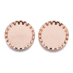 304 Stainless Steel Cabochon Settings, Serrated Edge Bezel Cups, Flat Round, Rose Gold, Tray: 14mm, 17x2mm(STAS-P249-09RG)
