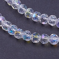 Faceted(32 Facets) Round AB Color Electroplate Glass Beads Strands, Clear AB, 4mm, Hole: 1mm, about 88~90pcs/strand, 28~30cm(X-EGLA-J042-4mm-AB03)