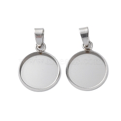 304 Stainless Steel Pendant Cabochon Settings, Flat Round Charms, Stainless Steel Color, Tray: 14mm, 19.5x15.5x2mm, Hole: 6x3.5mm(STAS-L282-010P-05)