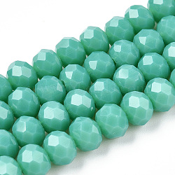 Opaque Solid Color Glass Beads Strands, Faceted, Rondelle, Light Sea Green, 2.3~2.7x1.5mm, Hole: 0.4mm, about 150~160pcs/strand, 11.42~12.2 inch(29~31cm)(EGLA-A034-P1mm-D31)