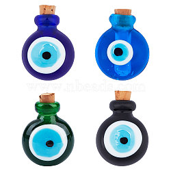 4Pcs 4 Colors Handmade Lampwork Perfume Bottle Pendants, Essential Oil Bottle, Evil Eye, Mixed Color, 29.5mm, Hole: 5mm(LAMP-FH0001-02)