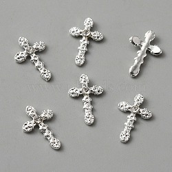 Alloy Rhinestone Cabochons, Nail Art Decoration Accessories, Cross, Silver, 13.5x8.5x2mm(MRMJ-WH0070-63S)