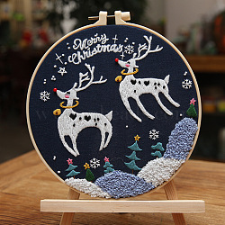 Embroidery Starter Kits, including Embroidery Fabric & Thread, Needle, Instruction Sheet, Christmas Theme, Deer, 200x200mm(PW23032220573)