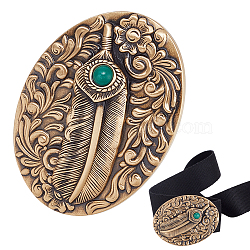 WADORN 1Pc Brass Smooth Buckles, Belt Fastener for Men, Oval with Feather Pattern, Antique Bronze, 59x79x19mm, Hole: 22x41mm(KK-WR0001-13)