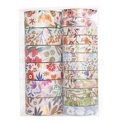 Floral Theme Pattern Paper Adhesive Tape, Hot Stamping Roll Stickers, for Card-Making, Scrapbooking, Diary, Planner, Envelope & Notebooks, Mixed Color, 7.5~15mm, 18 rolls/set(TAPE-PW0004-005)