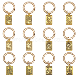 Tarot Theme Alloy Shoe Charms, with Alloy Spring Gate Rings, Rectangle with The Star XVII/The Wheel of Fortune X/The Moon XVIII Pattern, Antique Golden, 50mm, 6 style, 2pcs/style, 12pcs/set(PALLOY-AB00064)