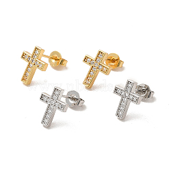 Clear Cubic Zirconia Cross Stud Earrings, Rack Plating Brass Jewelry for Women, Lead Free & Cadmium Free, Mixed Color, 10.5x8.5mm, Pin: 0.7mm(EJEW-F301-01)