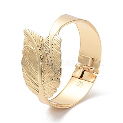 Leaf Alloy Cuff Bangles, Hinged Bangles for Women, Golden, Inner Diameter: 2-1/8x2 inch(4.95x5.3cm)(BJEW-C058-06G)