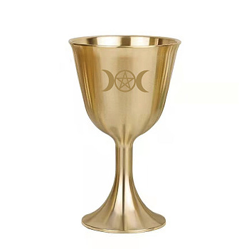 Brass Triple Moon Goddess and Pentagram Altar Goblet Chalice Ornament, Wiccan Supplies and Tools, Moon Pattern, 56mm
