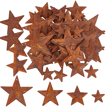 48Pcs 4 Styles Iron Pendants, Rusting, Star, Coconut Brown, 25.4~59x25.4~62x4~6mm, Hole: 1~2.5mm, 12pcs/style