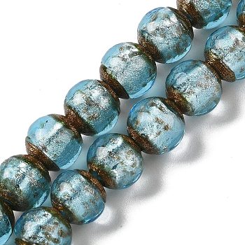 Handmade Gold Sand Lampwork Beads Strands, Round, Sky Blue, 12mm, Hole: 1.8mm, about 42~45pcs/strand, 18.50''~20.87''(47~53cm)
