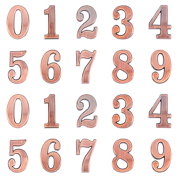 SUPERFINDING 40Pcs Number 0~9 ABS Plastic Mirror Wall Stickers, Red Copper, 34x22mm, 4pcs/number