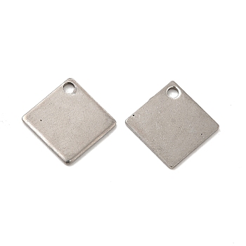 201 Stainless Steel Pendants, Rhombus Charm, Stainless Steel Color, 14x14x0.8mm, Hole: 1.5mm