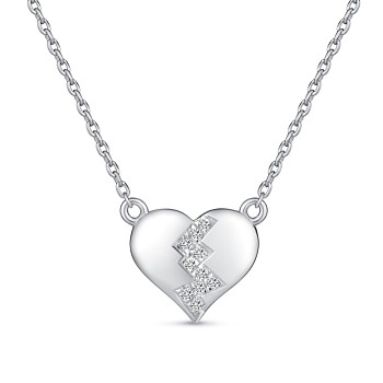 TINYSAND Broken Heart 925 Sterling Silver Cubic Zirconia Pendant Necklaces, Silver, 18 inch