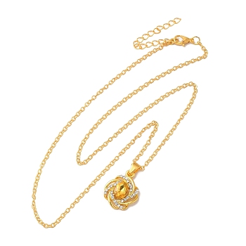 Rhinestone Flower Pandant Necklace with Cable Chains, Alloy Jewelry for Women, Golden, 18.46 inch(46.9cm)