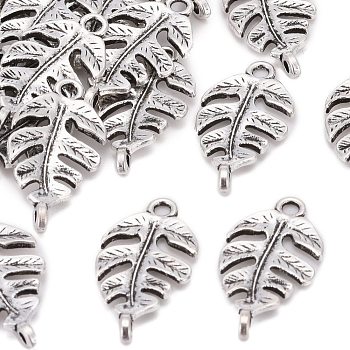 Tibetan Style Links connectors, Cadmium Free & Nickel Free & Lead Free, Leaf, Antique Silver, 27x14x4mm, Hole: 2.5mm