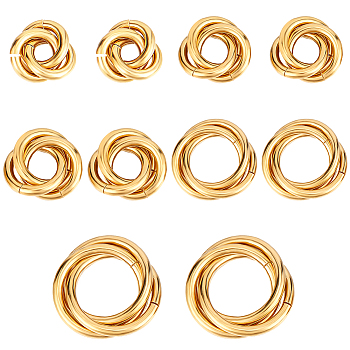 10Pcs 5 Styles 304 Stainless Steel Linking Rings, Interlocking Ring, Golden, 13.5~20x12~22x3~4.5mm, Ring: 10~18x2~2.3mm, Inner Diameter: 7~14mm, 2pcs/style