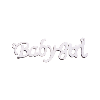 304 Stainless Steel Pendants, Word Babygirl, Stainless Steel Color, 13x41x1mm, Hole: 1mm