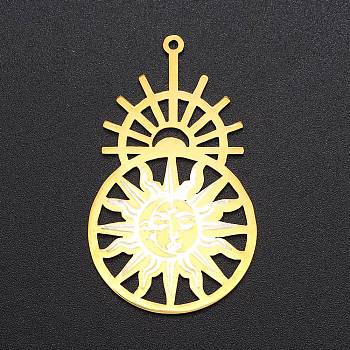 201 Stainless Steel Pendants, Laser Cut, Helm with Sun & Moon, Golden, 42.5x25x1mm, Hole: 1.4mm