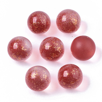 Transparent Spray Painted Frosted Glass Beads, with Golden Foil, No Hole/Undrilled, Round, FireBrick, 12mm