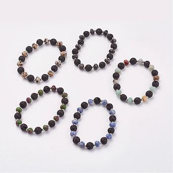 Natural & Synthetic Mixed Stone & Lava Rock Stretch Bracelets, with Iron Beads, 2 inch(49mm)