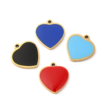 304 Stainless Steel Enamel Charms, Heart Charm, Golden, Mixed Color, 11x11x1.4mm, Hole: 1mm