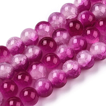 Crackle Baking Painted Imitation Jade Glass Beads Strands, Two Tone, Round, Medium Violet Red, 8mm, Hole: 1.5mm, about 104~108pcs/strand, 29.72 inch~30.91 inch(75.5~78.5cm)